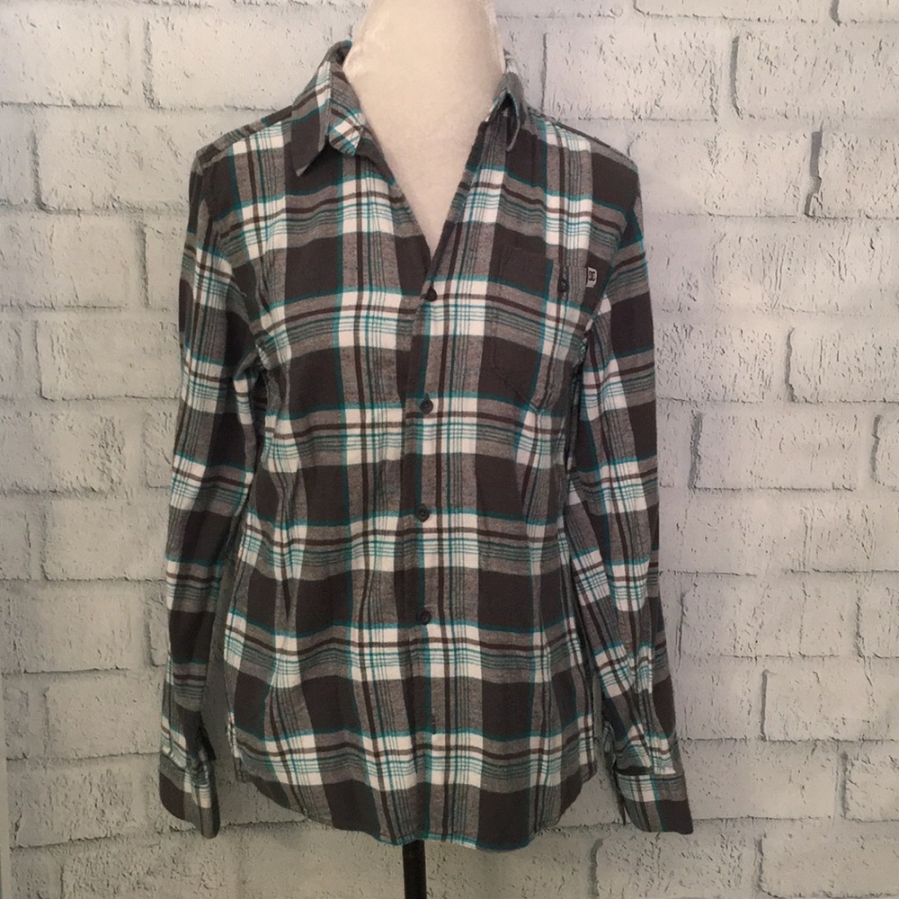 DC gray and turquoise flannel